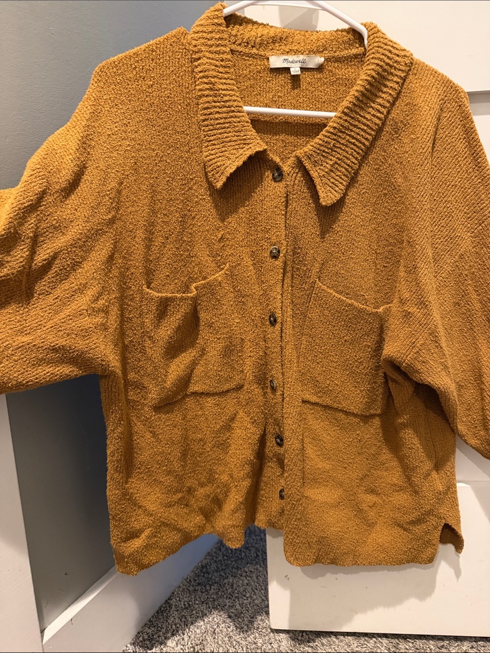 Madewell Golden Mustard Button-Front Bouclé Cardigan